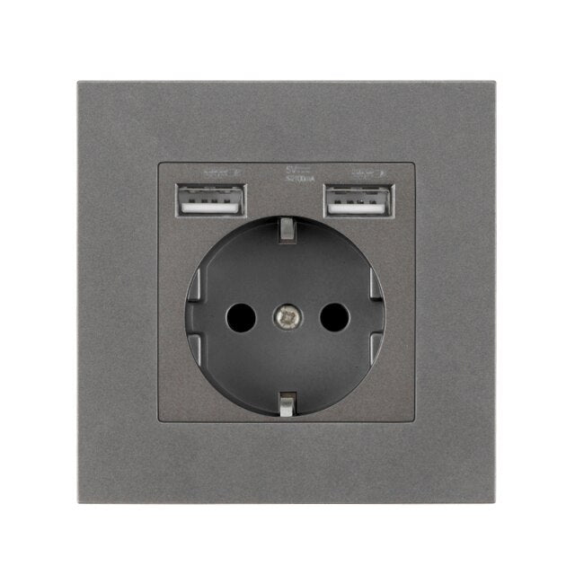USB Plug Socket EU Standard Power Socket Double Wall Usb Socket Charger AC110V-250V 16A Crystal Glass Panel/Plastic Panel