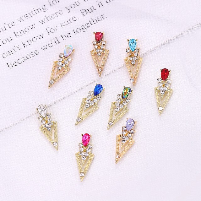 10Pcs K Gold Luxury AB Diamond Triangle 3D Nail Art Decorations Nails Rhinestones Nail Supplies Charms Stone 2020 New Arrival