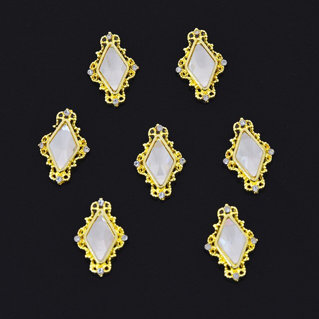 10pcs Japan Frame Heart Rhombus 3D Crystal Frame Parts Crystal Nail Charm Nail Metal Charm Crystal Supplies Jewelry Accessory