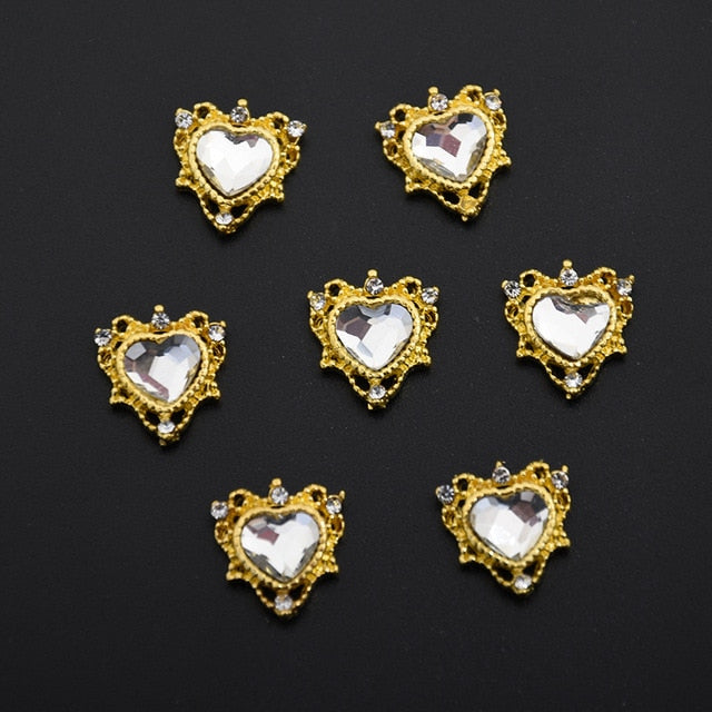 10pcs Japan Frame Heart Rhombus 3D Crystal Frame Parts Crystal Nail Charm Nail Metal Charm Crystal Supplies Jewelry Accessory