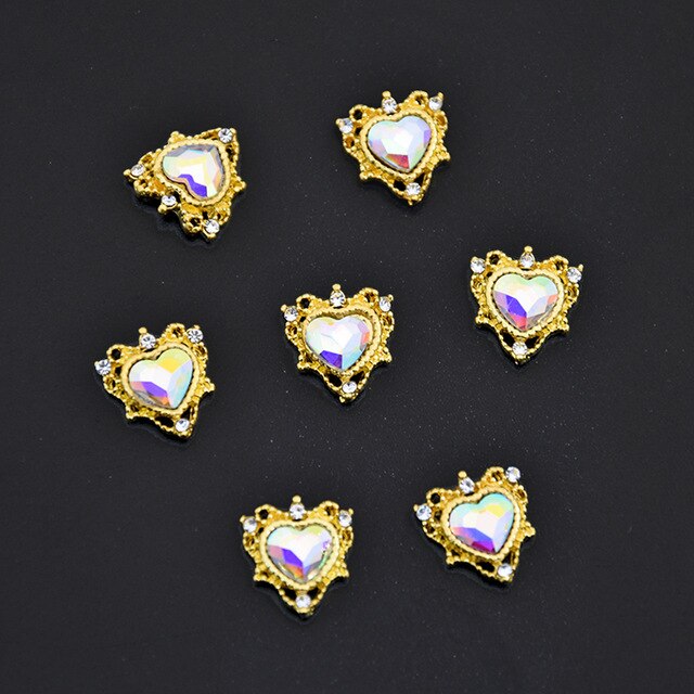 10pcs Japan Frame Heart Rhombus 3D Crystal Frame Parts Crystal Nail Charm Nail Metal Charm Crystal Supplies Jewelry Accessory