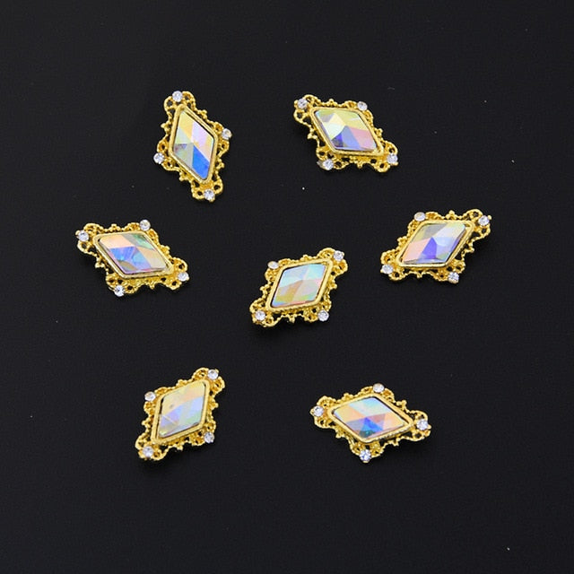 10pcs Japan Frame Heart Rhombus 3D Crystal Frame Parts Crystal Nail Charm Nail Metal Charm Crystal Supplies Jewelry Accessory