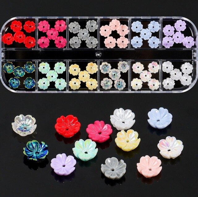 1 Box Colorful Various Petal Flowers Bow Ties Glazed Pearl 3d Nail Art Decorations Charms Nail Glitter Supplies Tools Jewelry