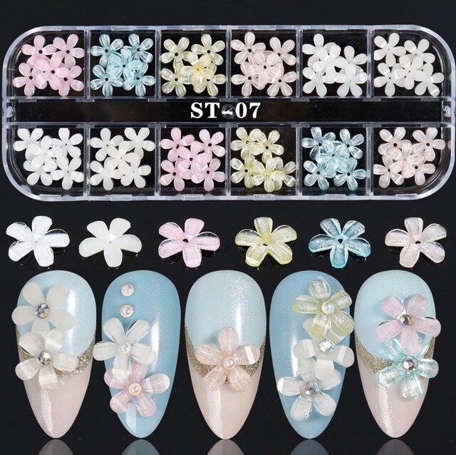 1 Box Colorful Various Petal Flowers Bow Ties Glazed Pearl 3d Nail Art Decorations Charms Nail Glitter Supplies Tools Jewelry