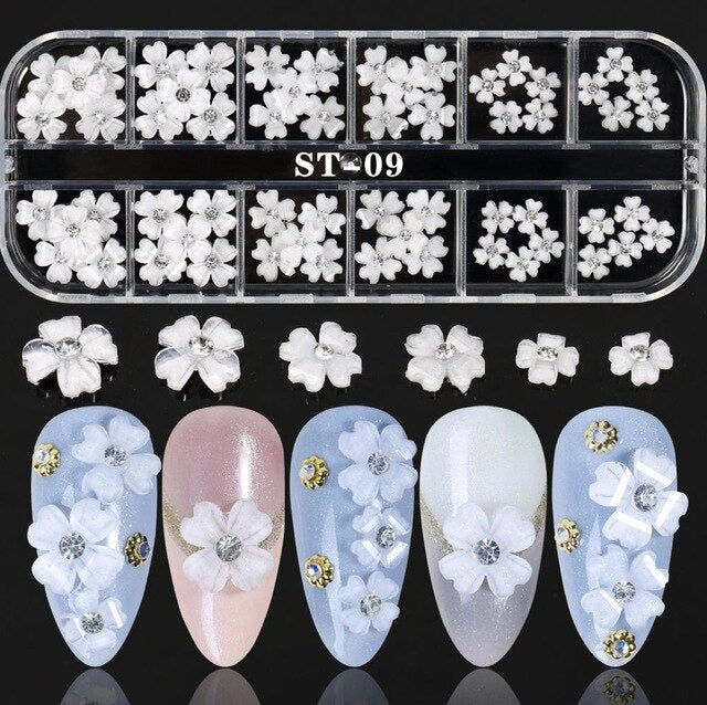 1 Box Colorful Various Petal Flowers Bow Ties Glazed Pearl 3d Nail Art Decorations Charms Nail Glitter Supplies Tools Jewelry