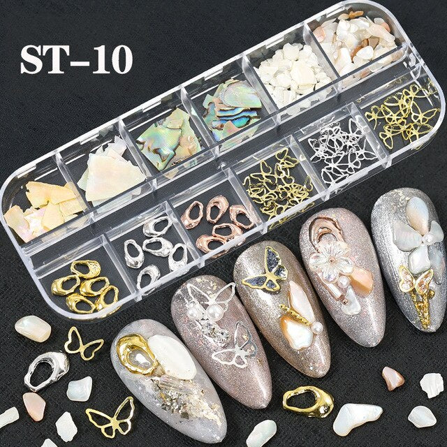 1 Box Colorful Various Petal Flowers Bow Ties Glazed Pearl 3d Nail Art Decorations Charms Nail Glitter Supplies Tools Jewelry