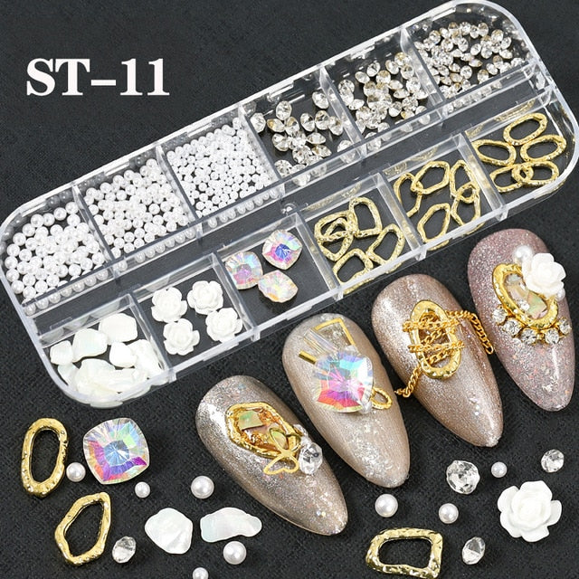 1 Box Colorful Various Petal Flowers Bow Ties Glazed Pearl 3d Nail Art Decorations Charms Nail Glitter Supplies Tools Jewelry