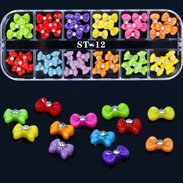 1 Box Colorful Various Petal Flowers Bow Ties Glazed Pearl 3d Nail Art Decorations Charms Nail Glitter Supplies Tools Jewelry