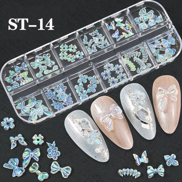1 Box Colorful Various Petal Flowers Bow Ties Glazed Pearl 3d Nail Art Decorations Charms Nail Glitter Supplies Tools Jewelry