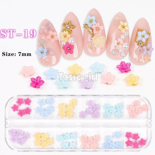 1 Box Colorful Various Petal Flowers Bow Ties Glazed Pearl 3d Nail Art Decorations Charms Nail Glitter Supplies Tools Jewelry
