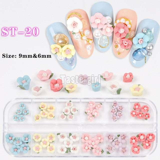1 Box Colorful Various Petal Flowers Bow Ties Glazed Pearl 3d Nail Art Decorations Charms Nail Glitter Supplies Tools Jewelry