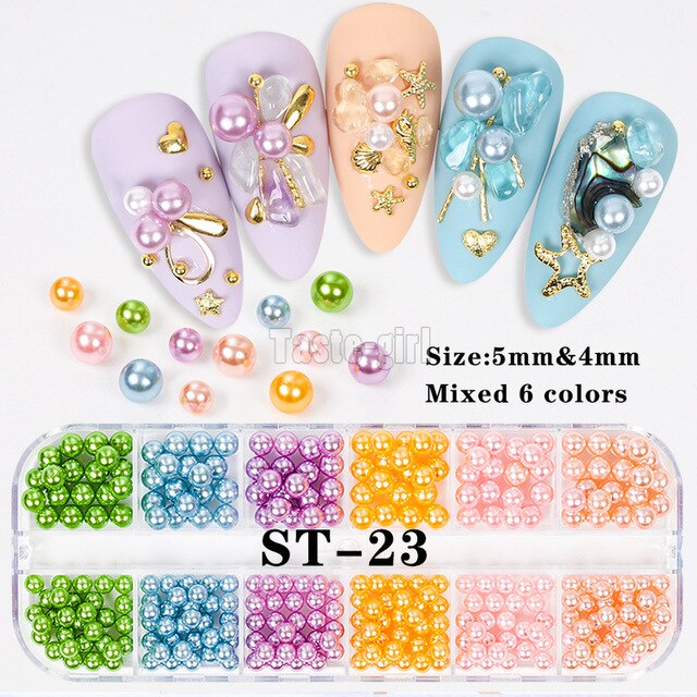 1 Box Colorful Various Petal Flowers Bow Ties Glazed Pearl 3d Nail Art Decorations Charms Nail Glitter Supplies Tools Jewelry