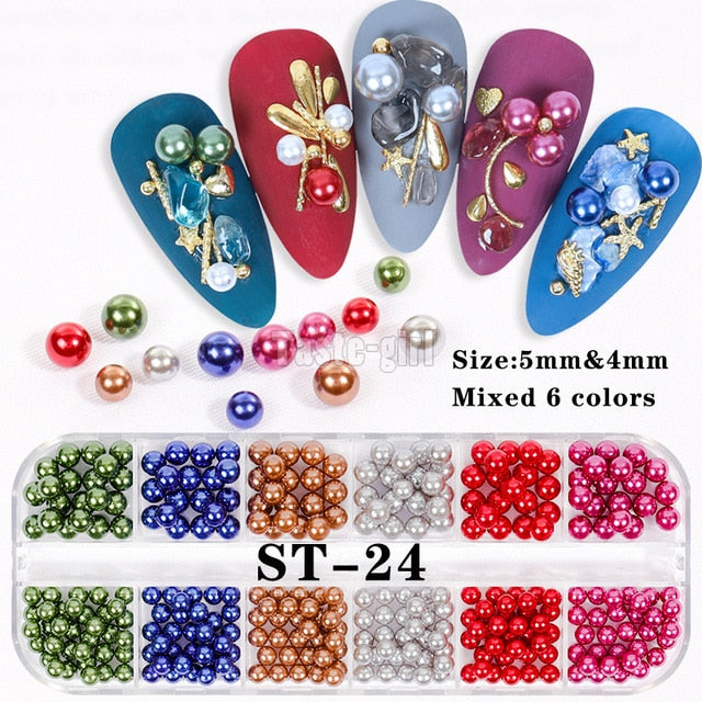 1 Box Colorful Various Petal Flowers Bow Ties Glazed Pearl 3d Nail Art Decorations Charms Nail Glitter Supplies Tools Jewelry