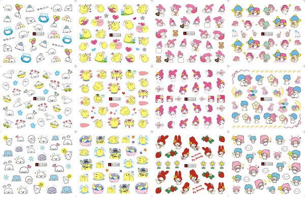 12 sheets cartoon water decal nail art nail sticker slider tattoo full Cover Decals manicure supplies tools bear cat design