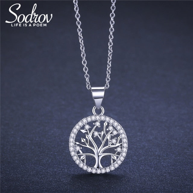 SODROV Sterling Silver 925 Jewelry Pendant Necklace For Women Lucky Tree Of Life Silver Necklace Jewelry Choker Chain necklace