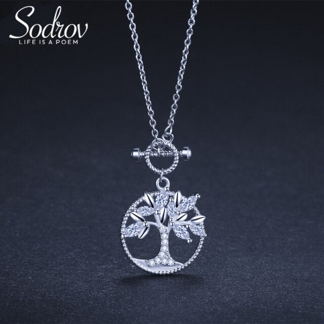 SODROV Sterling Silver 925 Jewelry Pendant Necklace For Women Lucky Tree Of Life Silver Necklace Jewelry Choker Chain necklace