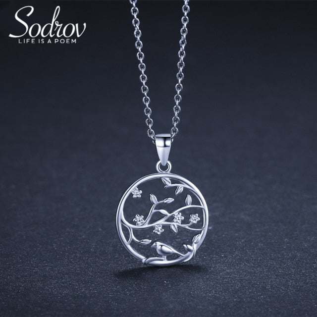 SODROV Sterling Silver 925 Jewelry Pendant Necklace For Women Lucky Tree Of Life Silver Necklace Jewelry Choker Chain necklace
