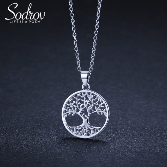 SODROV Sterling Silver 925 Jewelry Pendant Necklace For Women Lucky Tree Of Life Silver Necklace Jewelry Choker Chain necklace