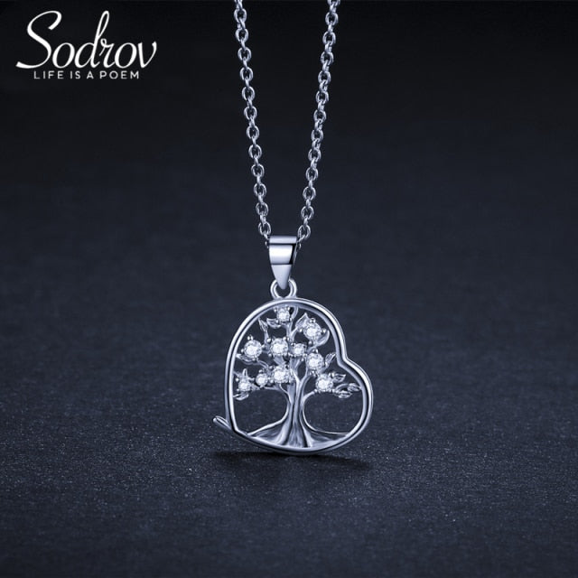 SODROV Sterling Silver 925 Jewelry Pendant Necklace For Women Lucky Tree Of Life Silver Necklace Jewelry Choker Chain necklace