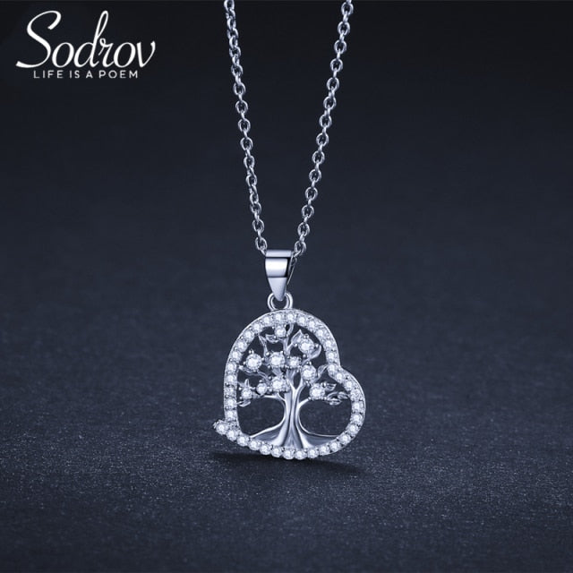 SODROV Sterling Silver 925 Jewelry Pendant Necklace For Women Lucky Tree Of Life Silver Necklace Jewelry Choker Chain necklace