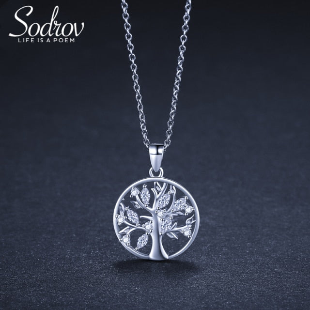SODROV Sterling Silver 925 Jewelry Pendant Necklace For Women Lucky Tree Of Life Silver Necklace Jewelry Choker Chain necklace