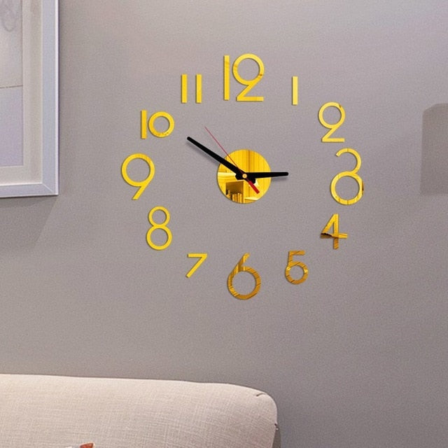 Mini Home Wall Clock 3D DIY Acrylic Mirror Stickers For Home Decoration Living Room Quartz Needle Self Adhesive Hanging Watch