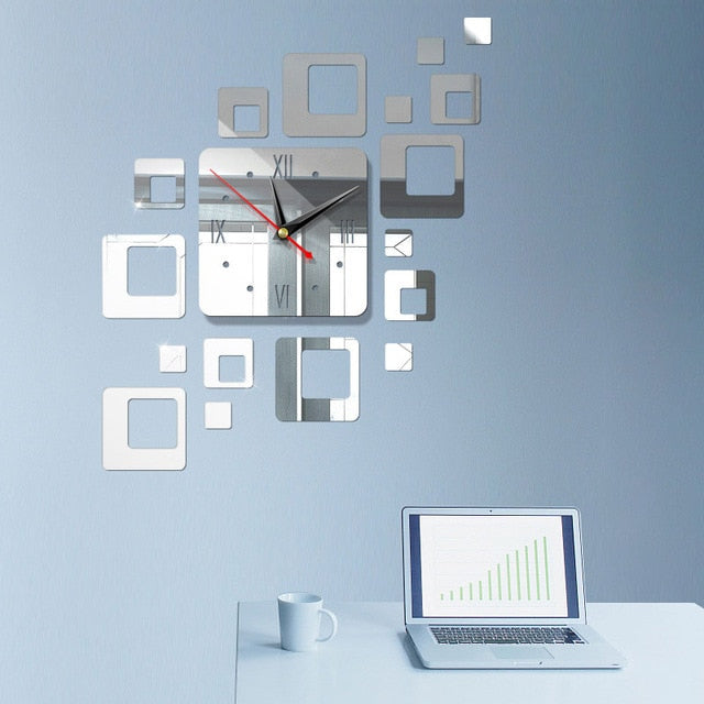 Mini Home Wall Clock 3D DIY Acrylic Mirror Stickers For Home Decoration Living Room Quartz Needle Self Adhesive Hanging Watch