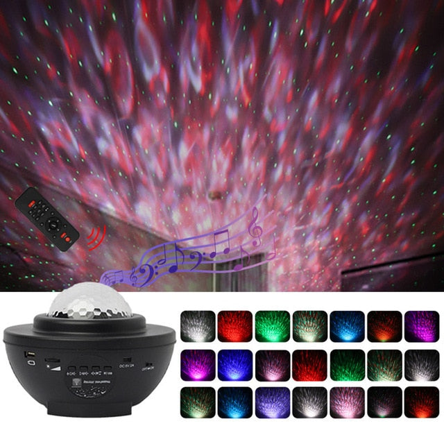 Colorful LED Star Light Projector Rotating Ocean Wave Night Lights Bluetooth Music USB Nebula Lamp Starry Sky Galaxy Light Decor