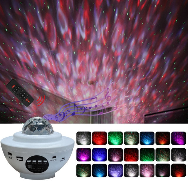 Colorful LED Star Light Projector Rotating Ocean Wave Night Lights Bluetooth Music USB Nebula Lamp Starry Sky Galaxy Light Decor