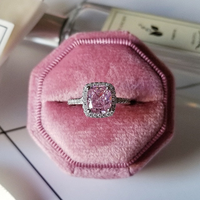 2021 New Luxury Fashion 925 Sterling Silver Pink Engagement Wedding Band Eternity Ring For Women Christmas Gift Love Jewelry Z2