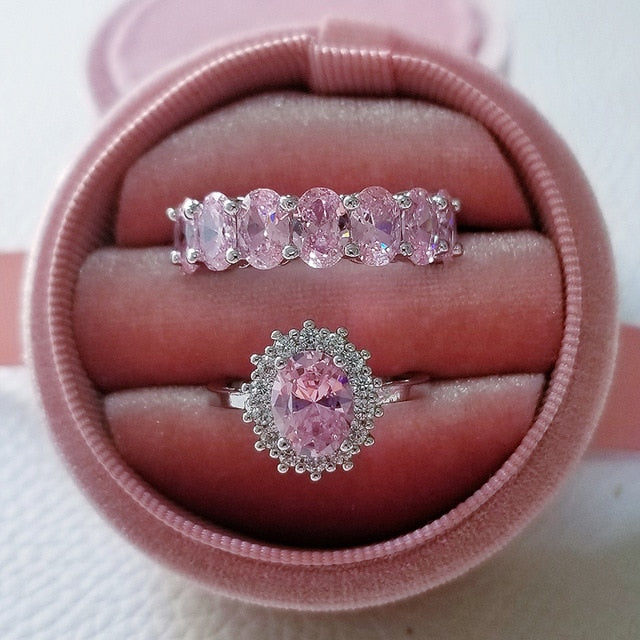 2021 New Luxury Fashion 925 Sterling Silver Pink Engagement Wedding Band Eternity Ring For Women Christmas Gift Love Jewelry Z2