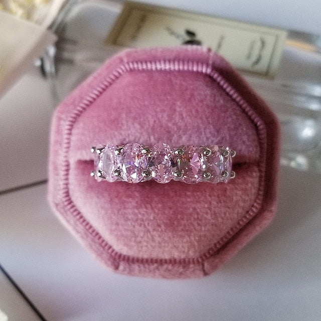 2021 New Luxury Fashion 925 Sterling Silver Pink Engagement Wedding Band Eternity Ring For Women Christmas Gift Love Jewelry Z2