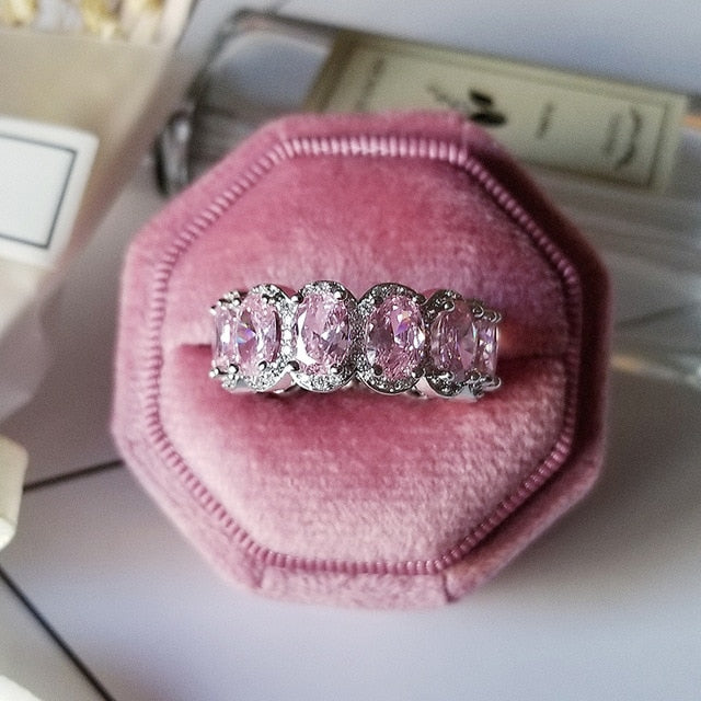 2021 New Luxury Fashion 925 Sterling Silver Pink Engagement Wedding Band Eternity Ring For Women Christmas Gift Love Jewelry Z2