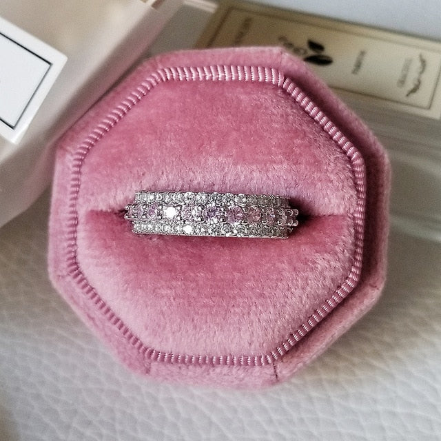 2021 New Luxury Fashion 925 Sterling Silver Pink Engagement Wedding Band Eternity Ring For Women Christmas Gift Love Jewelry Z2