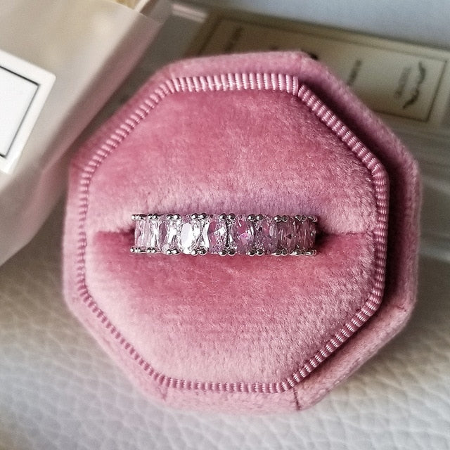 2021 New Luxury Fashion 925 Sterling Silver Pink Engagement Wedding Band Eternity Ring For Women Christmas Gift Love Jewelry Z2