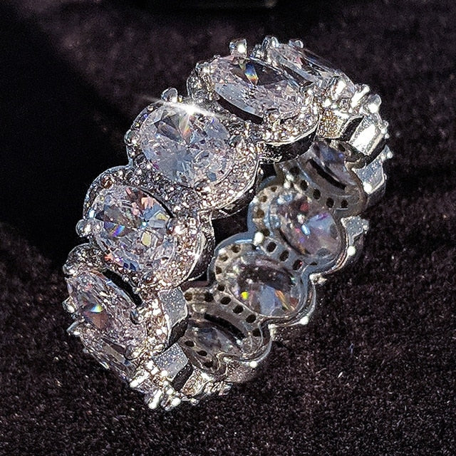 2021 New Luxury Fashion 925 Sterling Silver Pink Engagement Wedding Band Eternity Ring For Women Christmas Gift Love Jewelry Z2