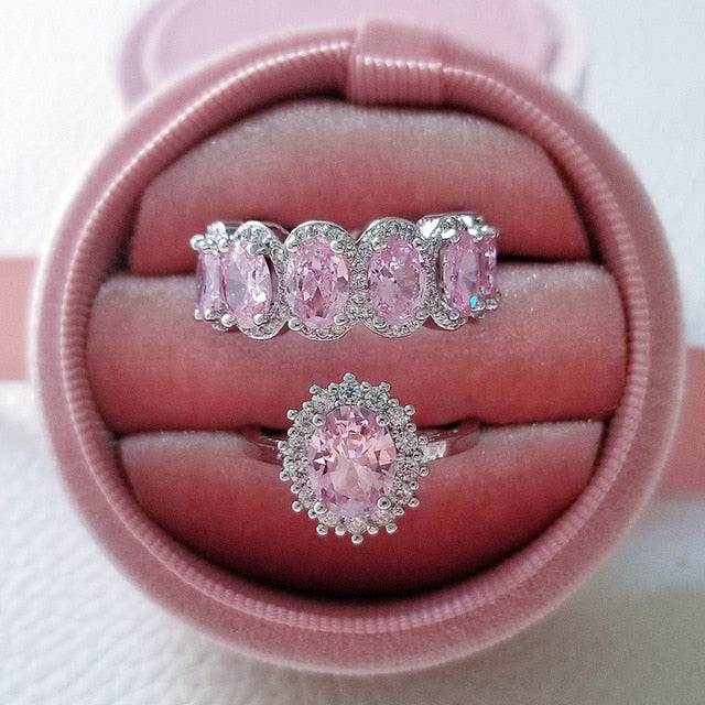 2021 New Luxury Fashion 925 Sterling Silver Pink Engagement Wedding Band Eternity Ring For Women Christmas Gift Love Jewelry Z2