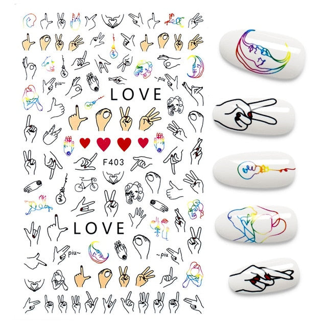 The New 3D Nail Sticker Cool English Letter stickers for nail Foil Love Heart Design Nails Accessories Fashion Manicure Sticker