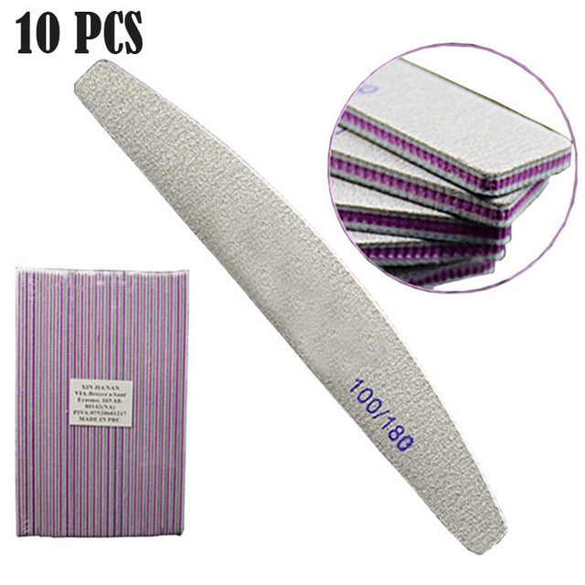 Professional Nail File 100/180 Half Moon Sandpaper Nail Sanding Grinding Polishing Manicure Care Tools