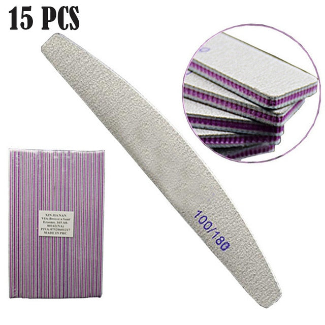 Professional Nail File 100/180 Half Moon Sandpaper Nail Sanding Grinding Polishing Manicure Care Tools