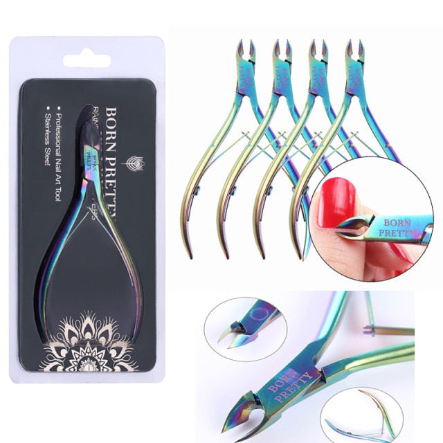 BORN PRETTY Nail Cuticle Nipper Scissors Stainless Steel Rainbow Tweezer Clipper Dead Skin Remover Scissor Plier Pusher Tool