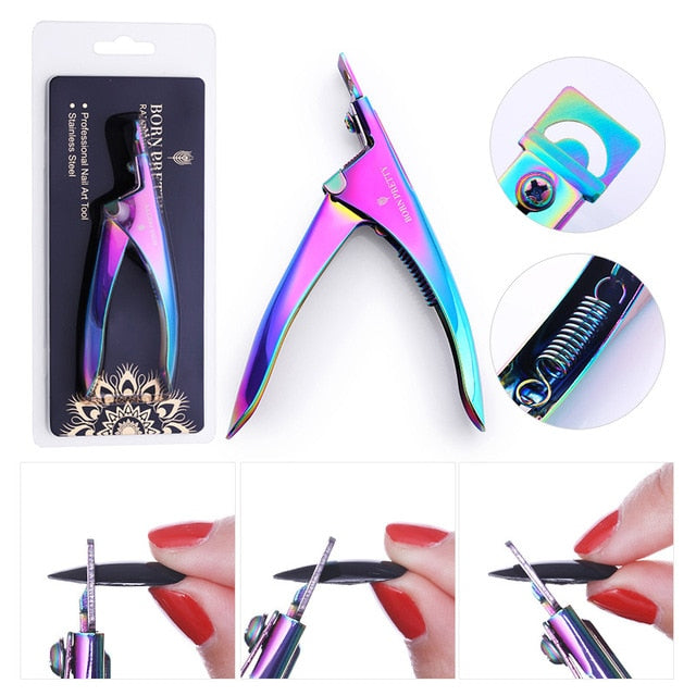 BORN PRETTY Nail Cuticle Nipper Scissors Stainless Steel Rainbow Tweezer Clipper Dead Skin Remover Scissor Plier Pusher Tool