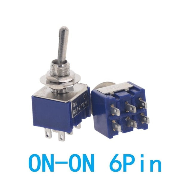 10PC/5PC Miniature Toggle Switch Single Pole Double Throw SPDT DPDT ON-OFF-ON ON-ON 120VAC 6A 1/4 Inch Mounting MTS-102 103 202