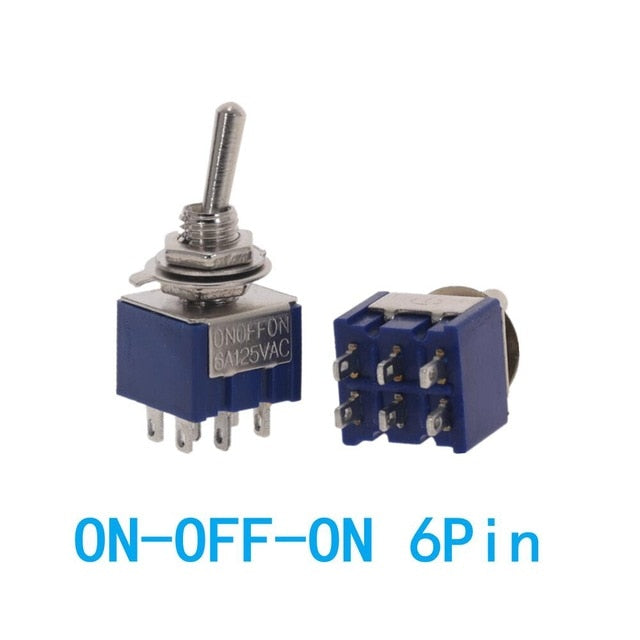 10PC/5PC Miniature Toggle Switch Single Pole Double Throw SPDT DPDT ON-OFF-ON ON-ON 120VAC 6A 1/4 Inch Mounting MTS-102 103 202