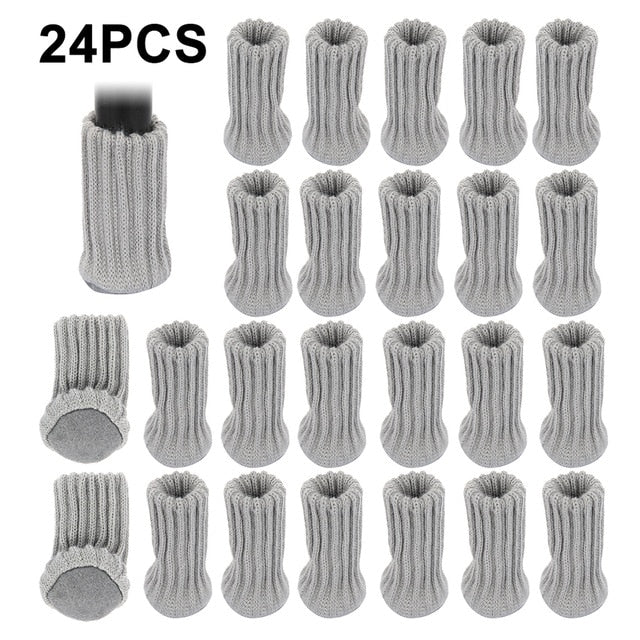24PCS Knitted Chair Leg Socks Furniture Table Feet Leg Floor Protectors Covers Floor Protection Pads Moving Noise Reduction