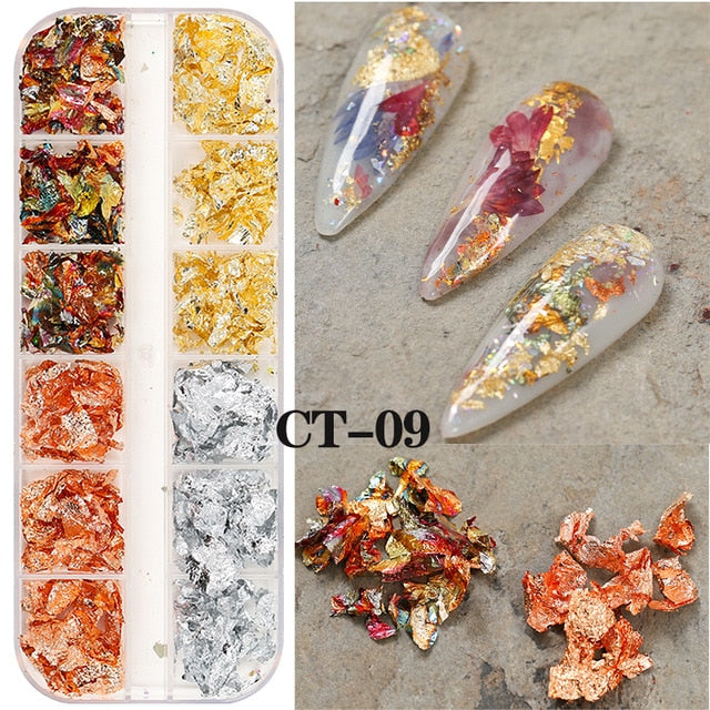 12 Grids/Set Mixed size Nail Glitter Flakes 3D Sequins Paillette Powder Charm Nail Art Decoration Manicure tools CT01-20