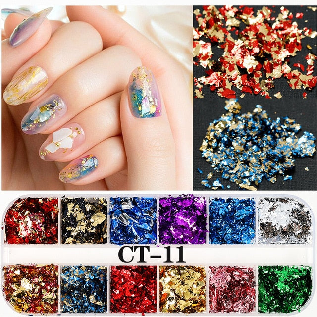 12 Grids/Set Mixed size Nail Glitter Flakes 3D Sequins Paillette Powder Charm Nail Art Decoration Manicure tools CT01-20