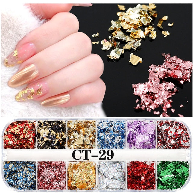 12 Grids/Set Mixed size Nail Glitter Flakes 3D Sequins Paillette Powder Charm Nail Art Decoration Manicure tools CT01-20