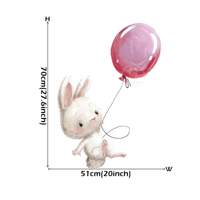 Cute Grey Bunny Ballet Rabbit Wall Stickers for Kids Room Cat Baby Nursery Wall Decals Pink Flower for Girl Room Home Decoration