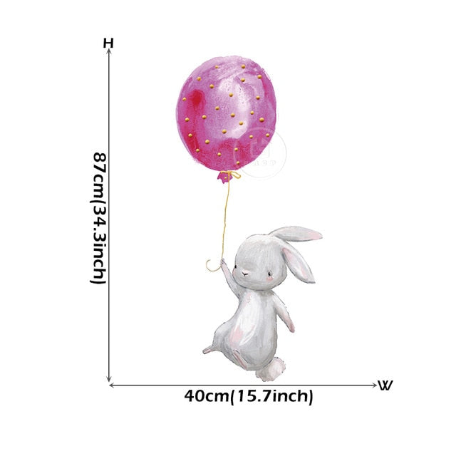 Cute Grey Bunny Ballet Rabbit Wall Stickers for Kids Room Cat Baby Nursery Wall Decals Pink Flower for Girl Room Home Decoration
